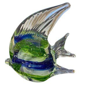 Art Glass Angel Fish Paperweight Figurine Glow In Dark 4" x 3.5"